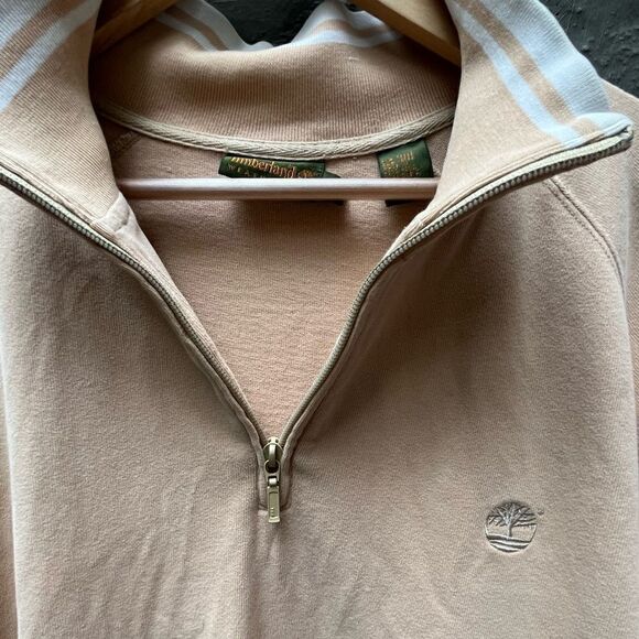 VINTAGE 2000 TIMBERLAND QUARTER ZIP MOCK NECK COTTON SWEATER TAN XL - Picture 3 of 9